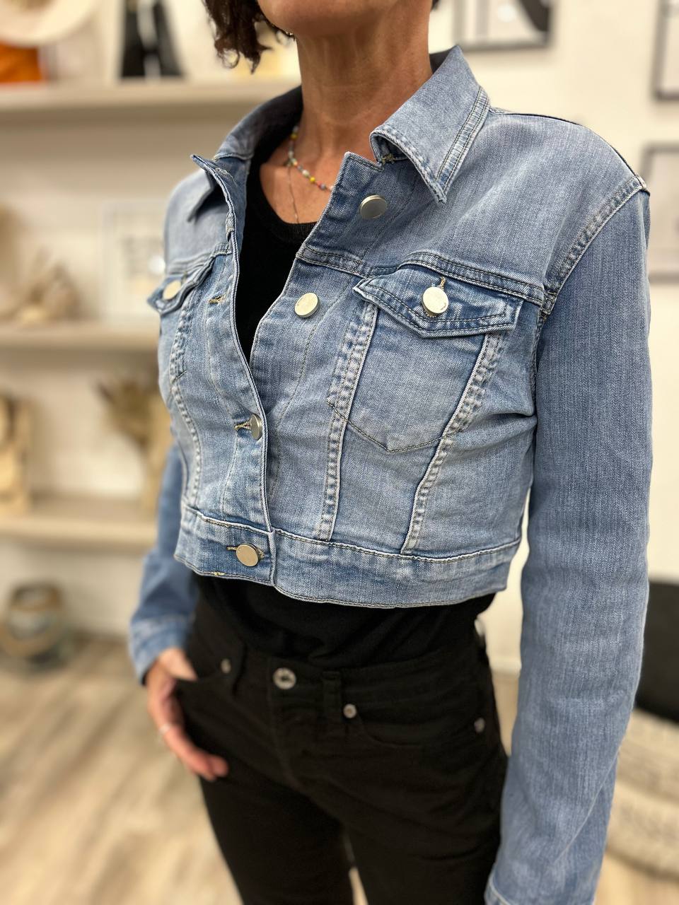 Giubbotto denim crop