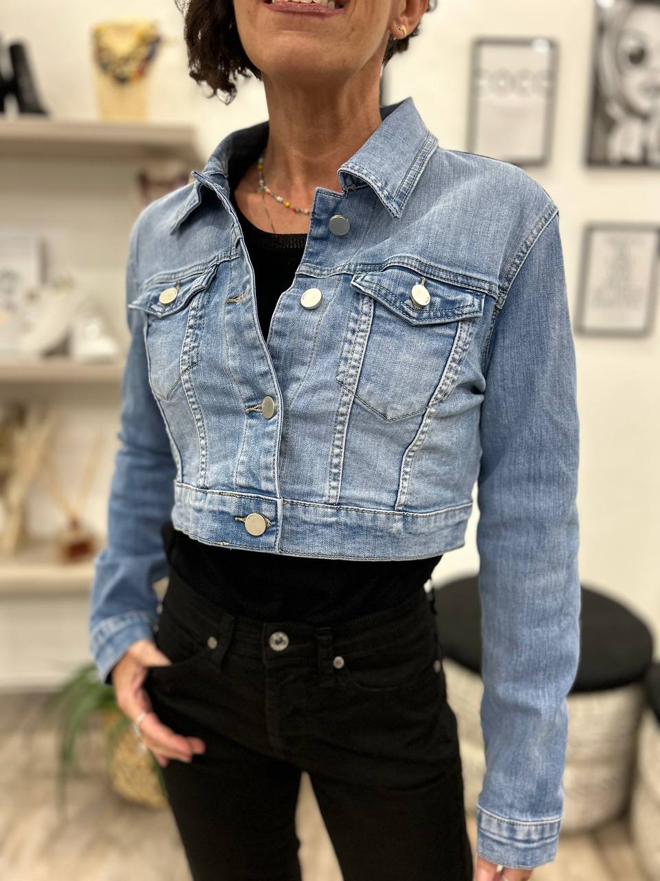 Giubbotto denim crop